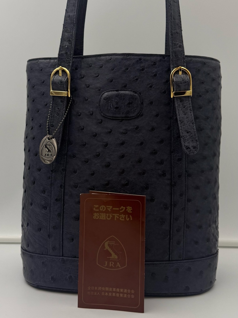 JRA • Blue Exotic Genuine OSTRICH Blue Bucket 24 Shoulder Bag - Made in JAPAN - Picture 3 of 16